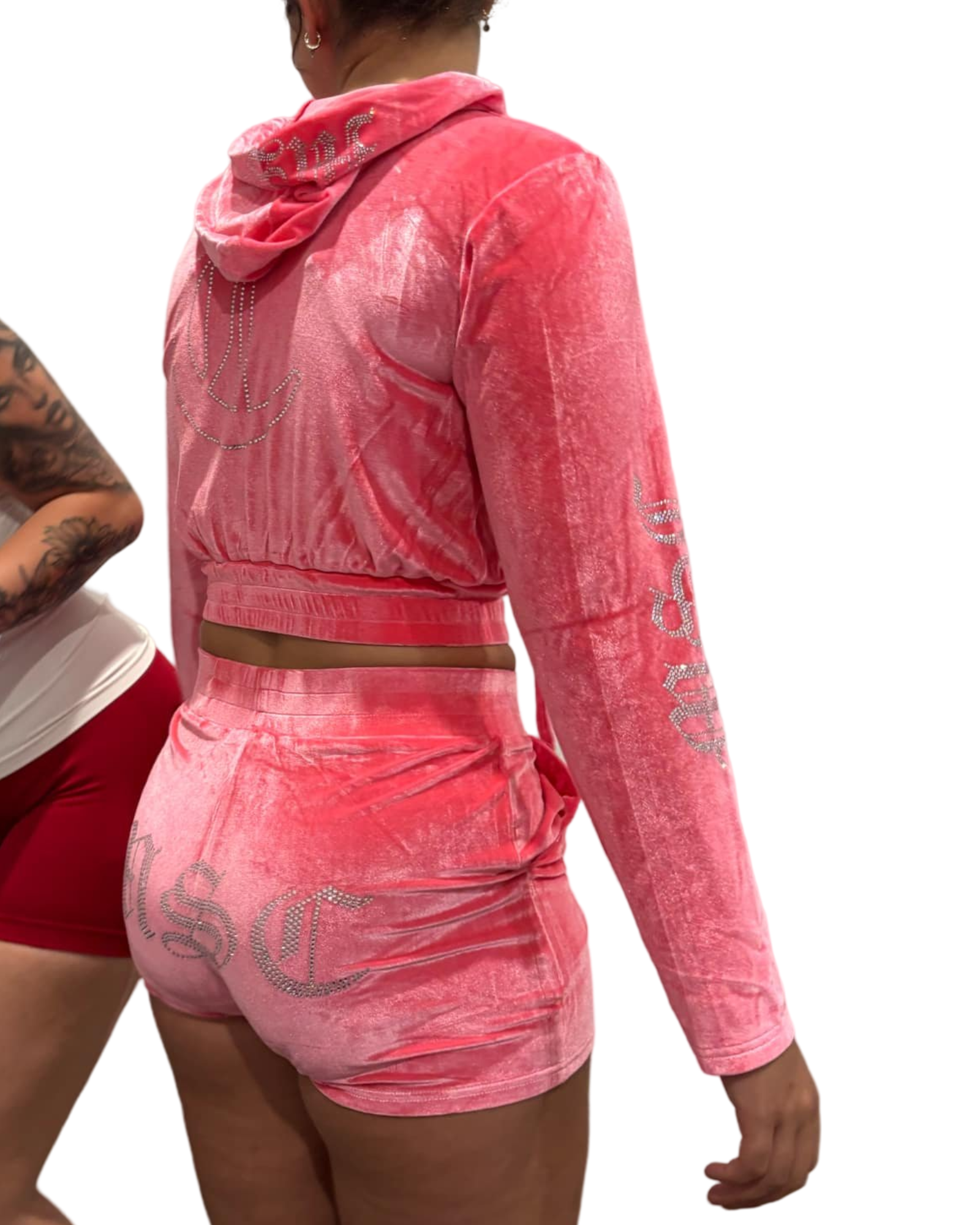 MSC EVE cropped velour zip up track jacket (BEBA DIAMONTE COLLECTION) Flamingo pink