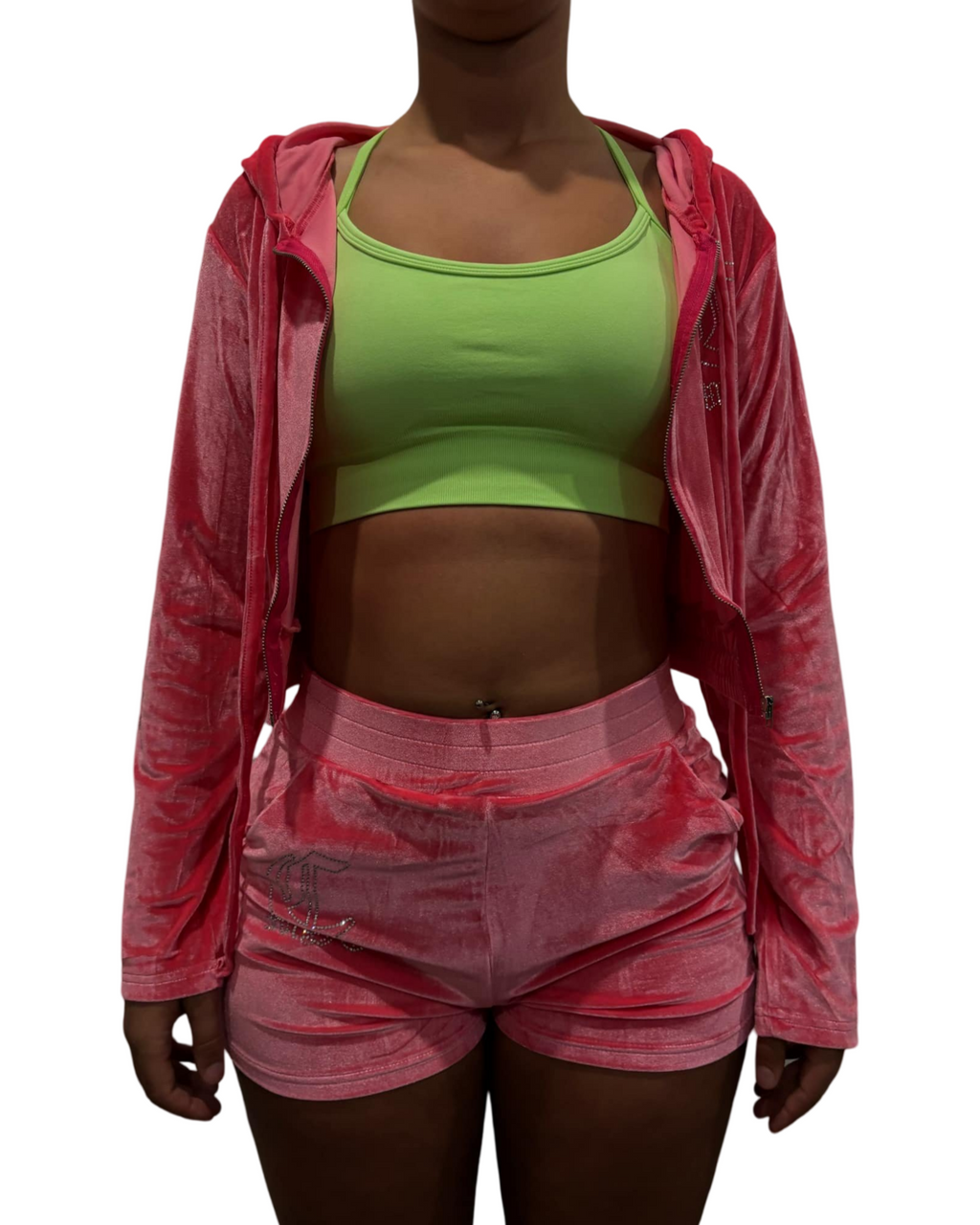 MSC EVE cropped velour zip up track jacket (BEBA DIAMONTE COLLECTION) Flamingo pink