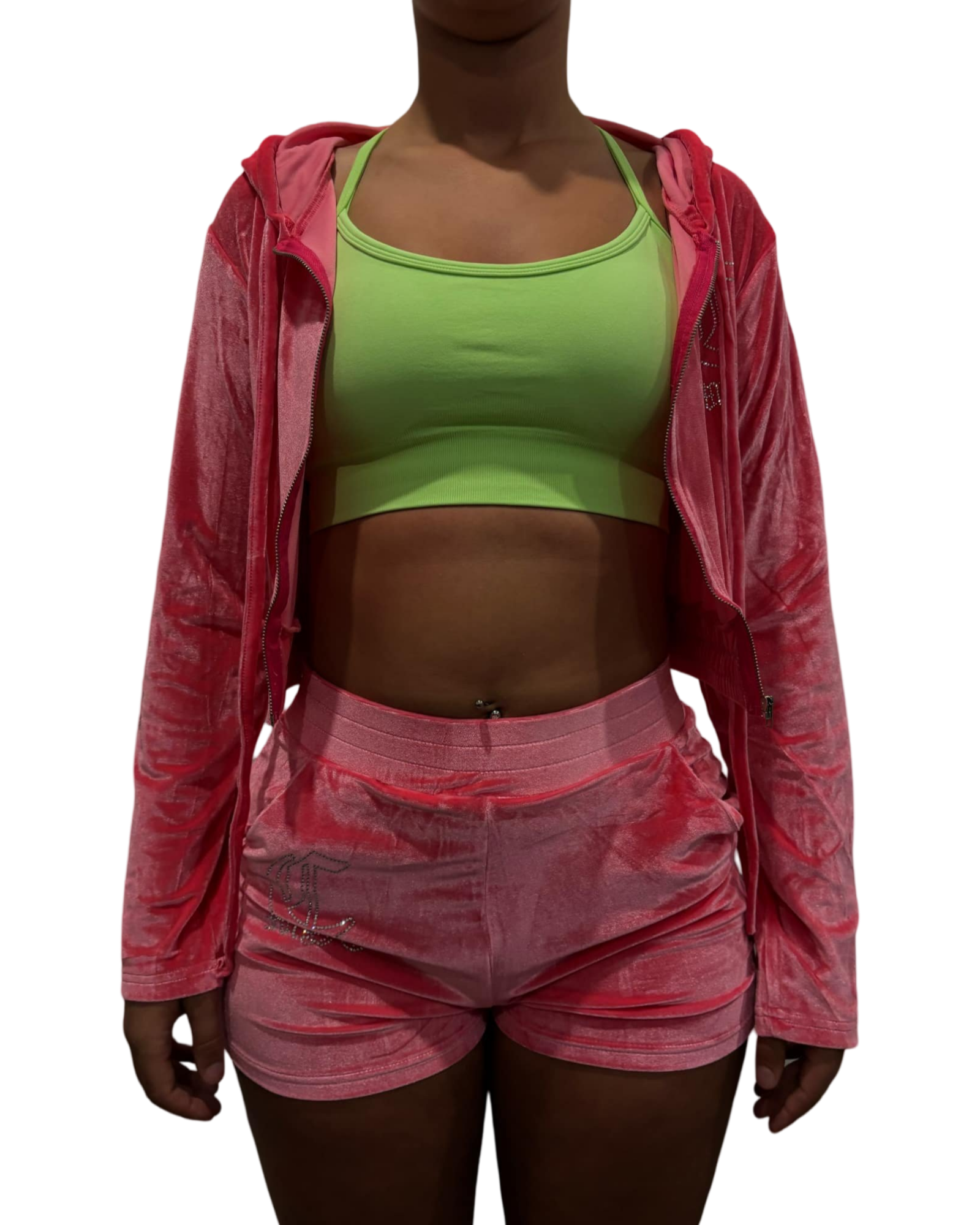 MSC EVE cropped velour zip up track jacket (BEBA DIAMONTE COLLECTION) Flamingo pink