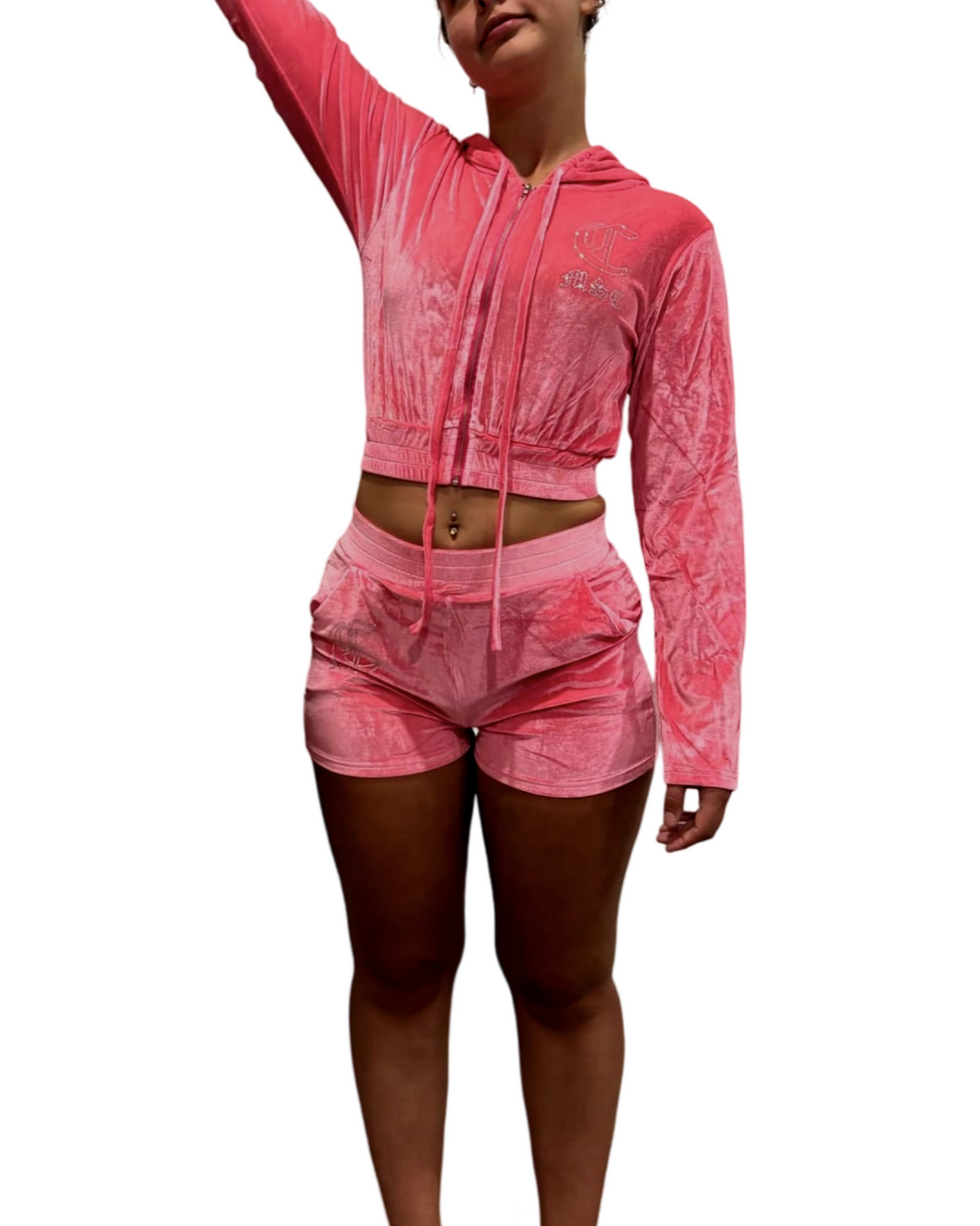 MSC EVE cropped velour zip up track jacket (BEBA DIAMONTE COLLECTION) Flamingo pink