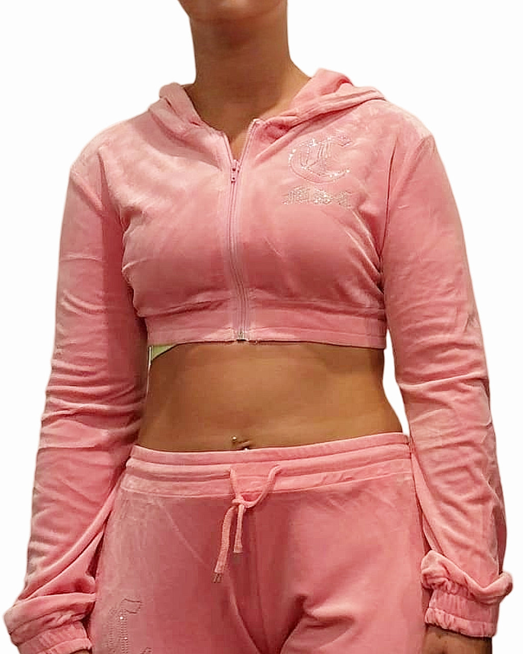 MSC DREAM mini cropped velour zip up track jacket (BEBA DIAMONTE COLLECTION) Baby pink.
