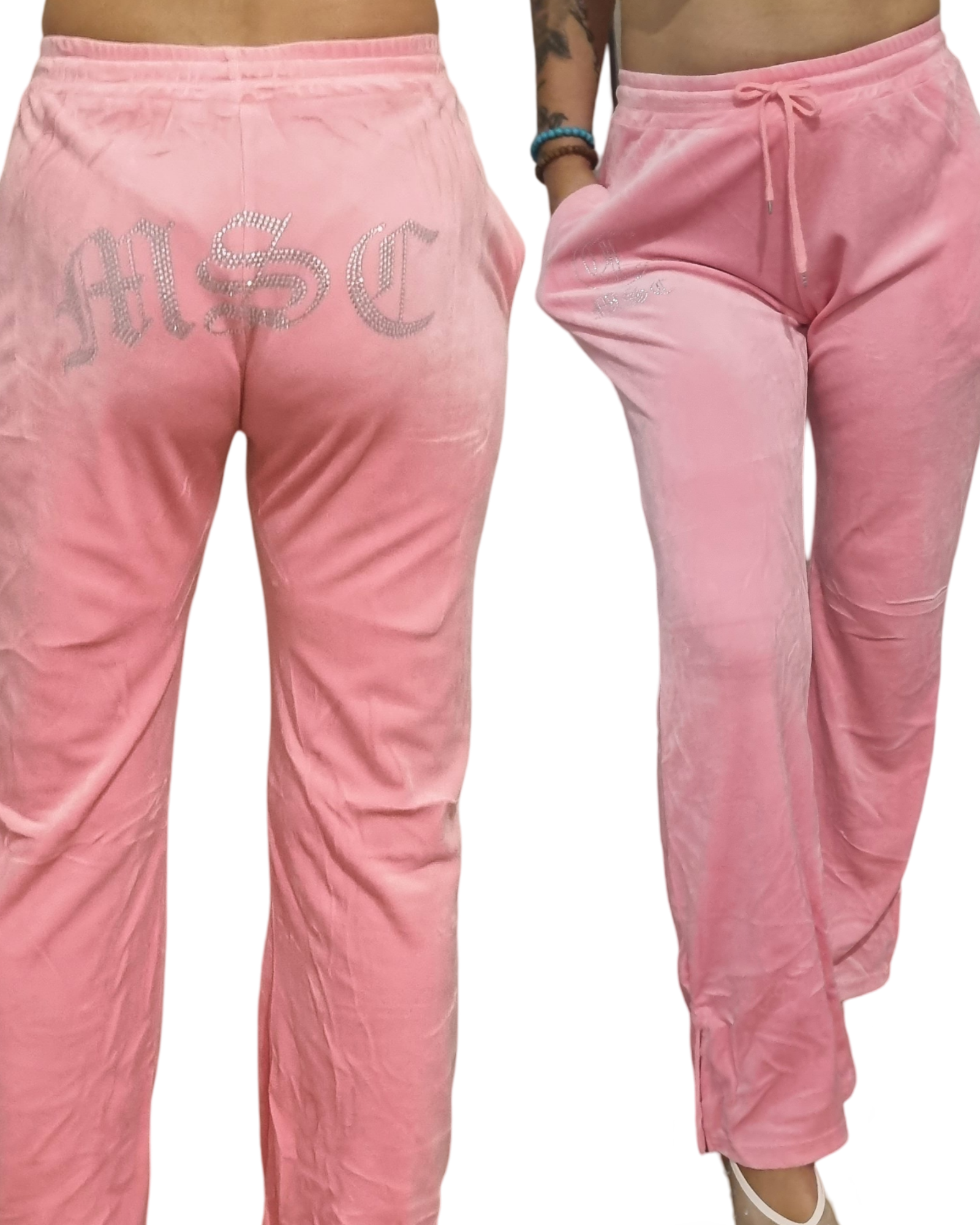 MSC DREAM velour track pants (BEBA DIAMONTE COLLECTION) Baby pink.