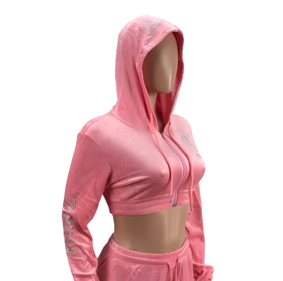 MSC DREAM mini cropped velour zip up track jacket (BEBA DIAMONTE COLLECTION) Baby pink.