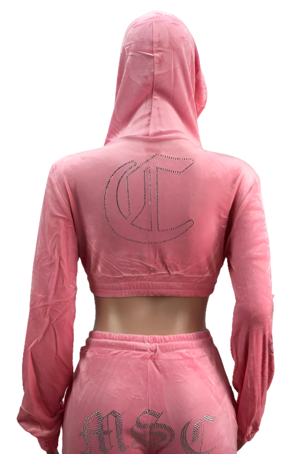 MSC DREAM mini cropped velour zip up track jacket (BEBA DIAMONTE COLLECTION) Baby pink.
