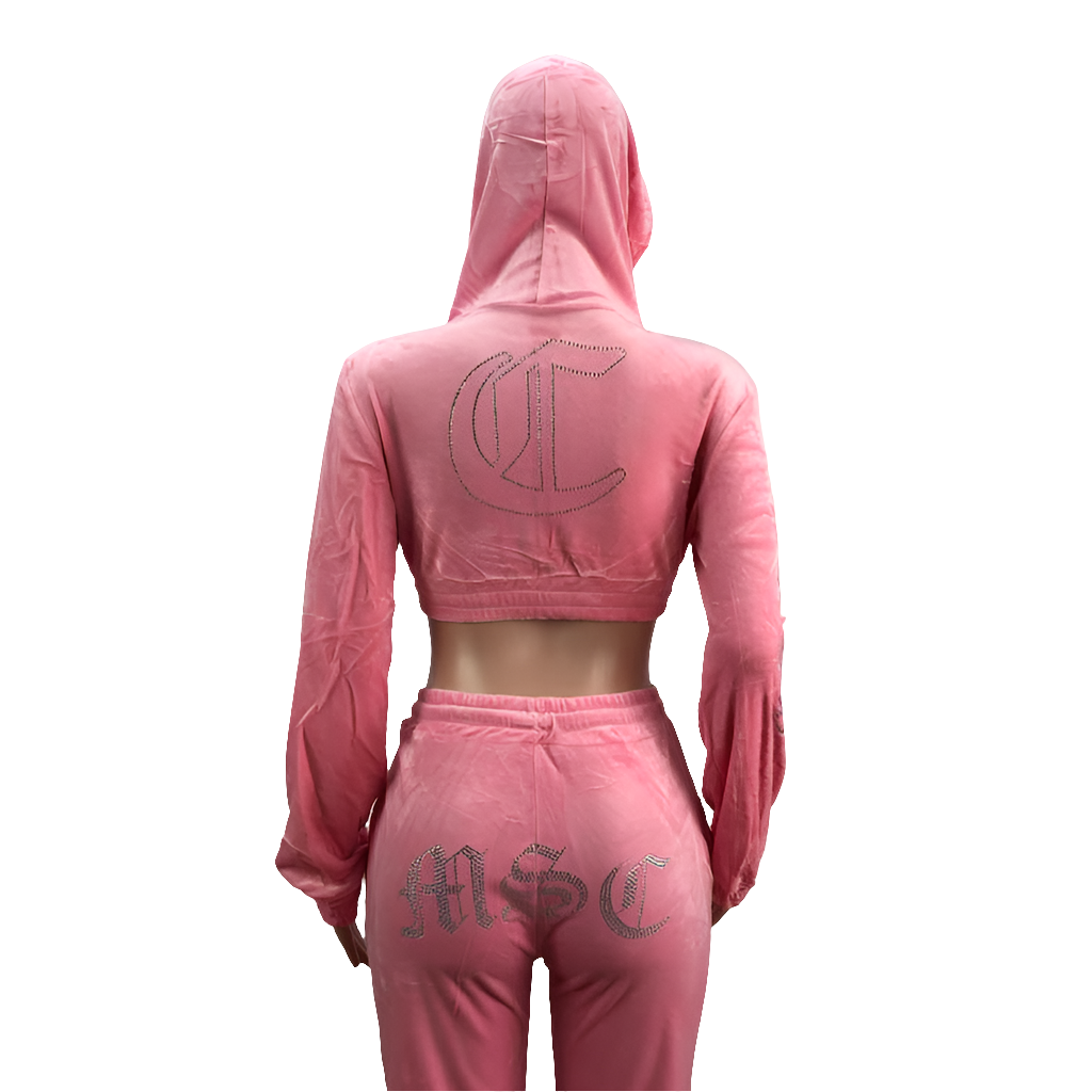 MSC DREAM velour track pants (BEBA DIAMONTE COLLECTION) Baby pink.