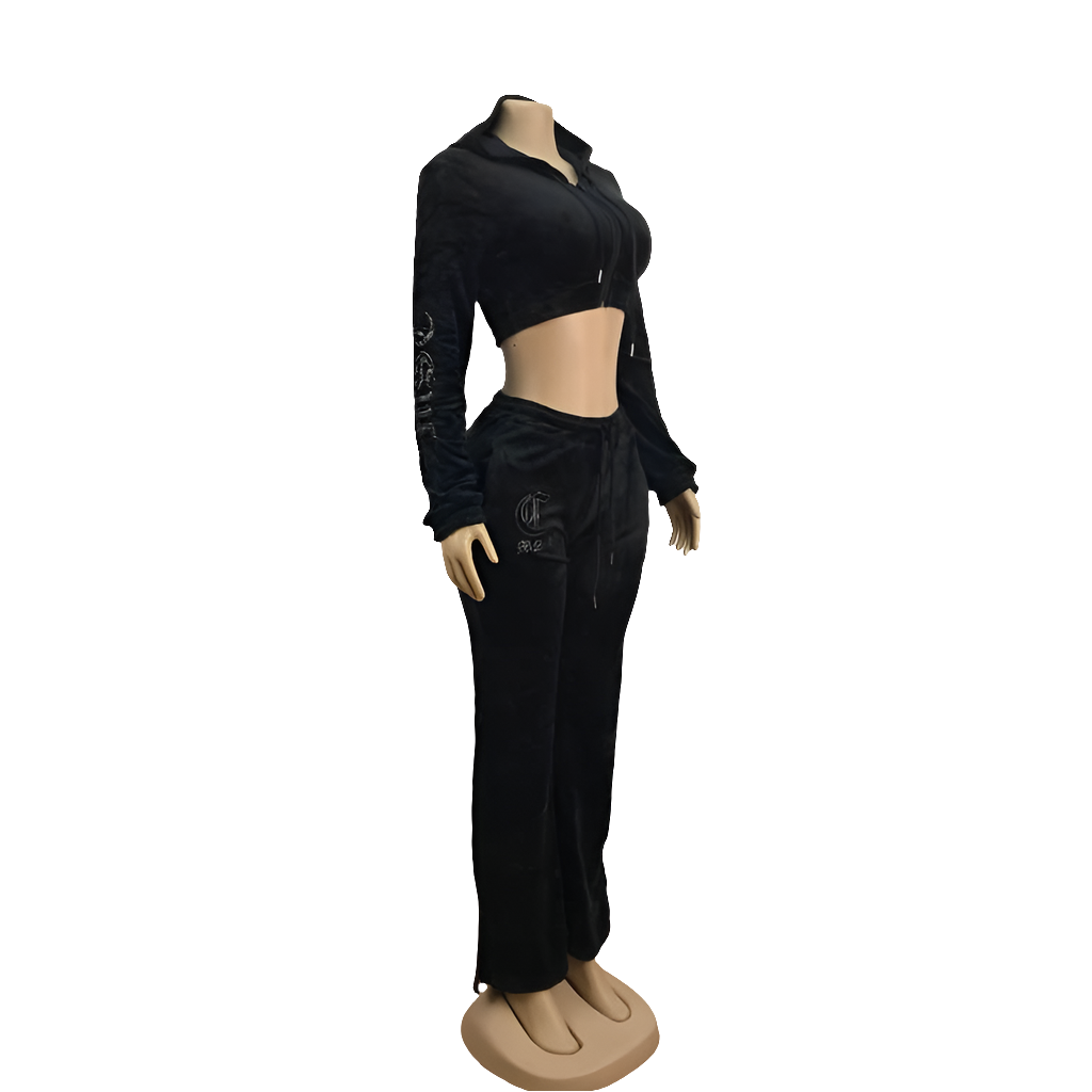 MSC DREAM mini cropped velour zip up track jacket (BEBA DIAMONTE COLLECTION)Midnight black