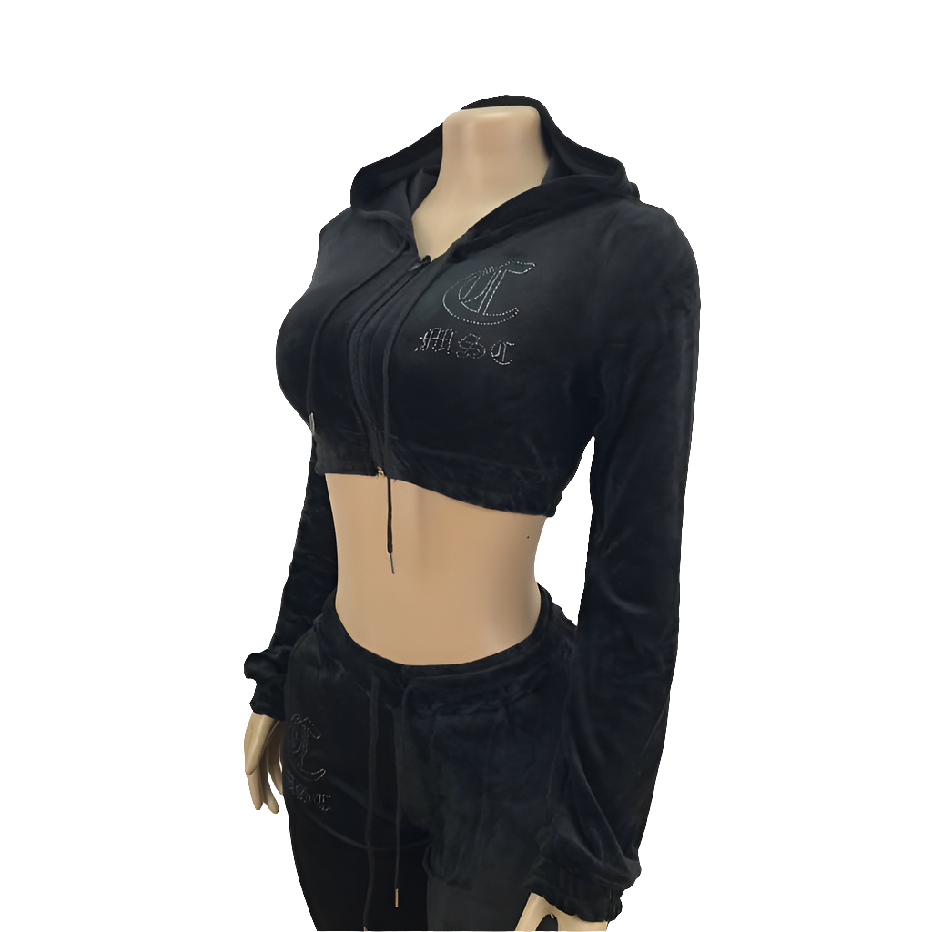 MSC DREAM mini cropped velour zip up track jacket (BEBA DIAMONTE COLLECTION)Midnight black