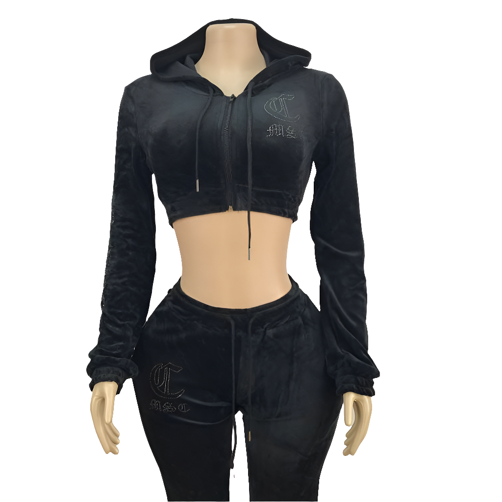 MSC DREAM mini cropped velour zip up track jacket (BEBA DIAMONTE COLLECTION)Midnight black