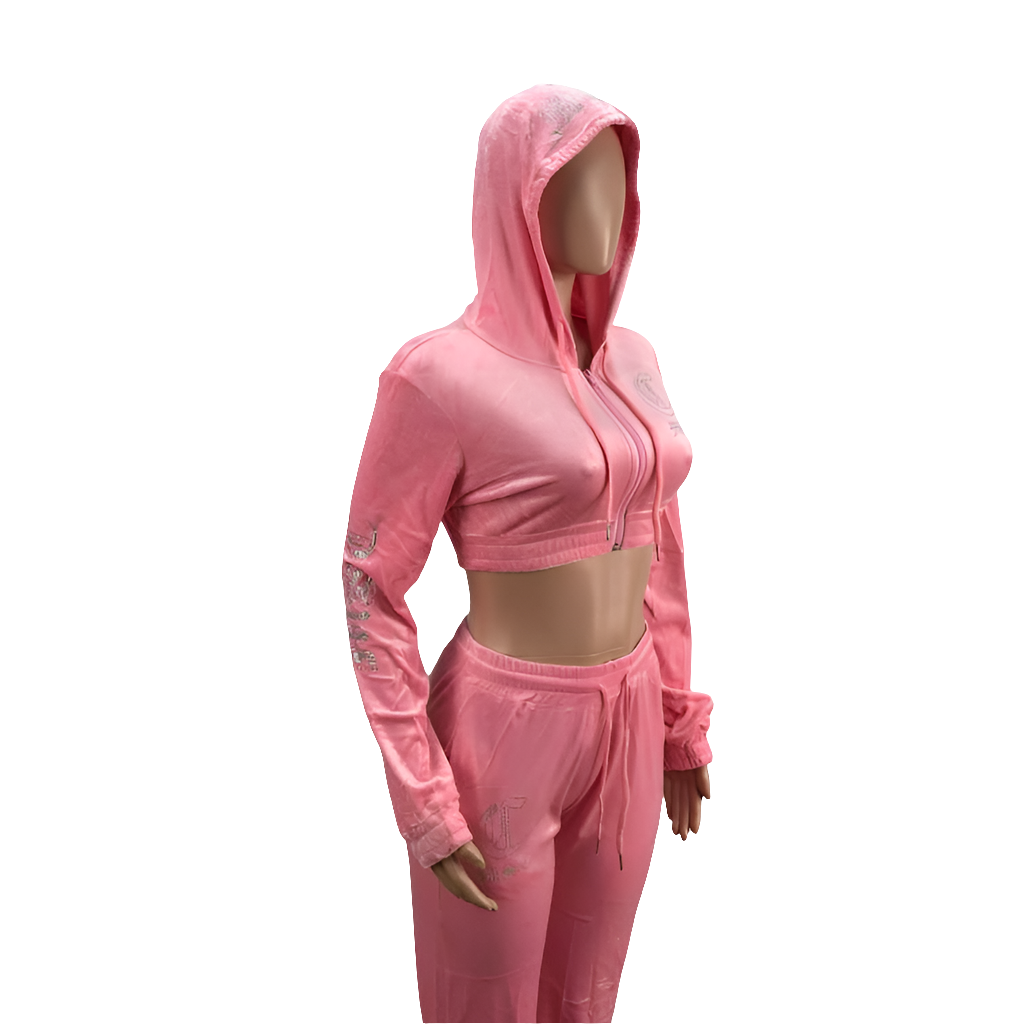 MSC DREAM velour track pants (BEBA DIAMONTE COLLECTION) Baby pink.