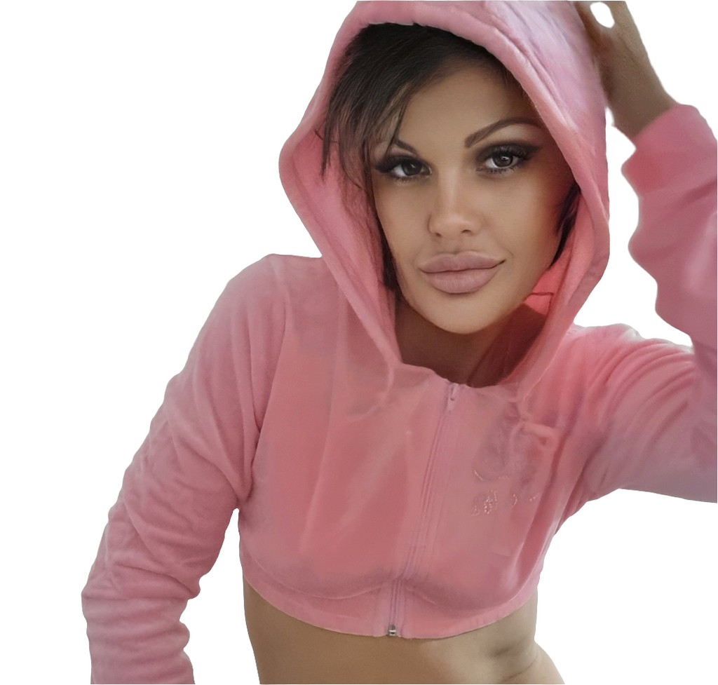 MSC DREAM mini cropped velour zip up track jacket (BEBA DIAMONTE COLLECTION) Baby pink.