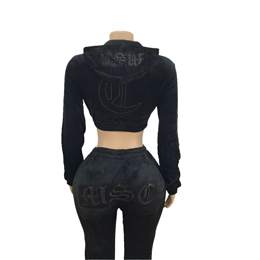 MSC DREAM mini cropped velour zip up track jacket (BEBA DIAMONTE COLLECTION)Midnight black