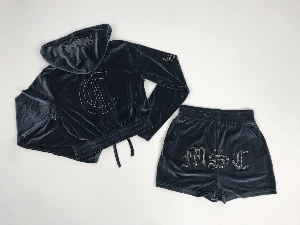 MSC EVE cropped velour zip up track jacket (BEBA DIAMONTE COLLECTION) Gunmetal grey.