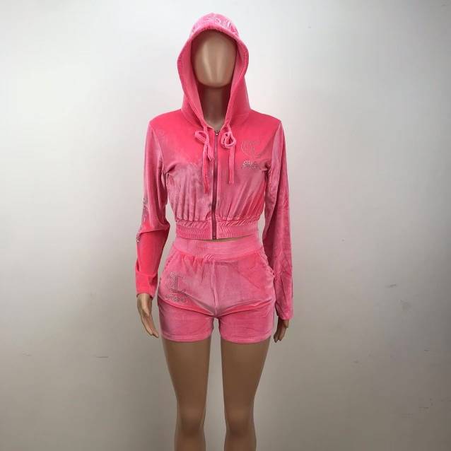MSC EVE cropped velour zip up track jacket (BEBA DIAMONTE COLLECTION) Flamingo pink