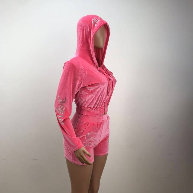 MSC EVE cropped velour zip up track jacket (BEBA DIAMONTE COLLECTION) Flamingo pink