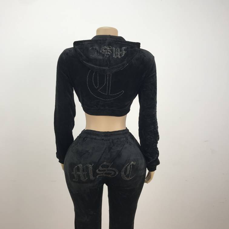 MSC DREAM velour track pants (BEBA DIAMONTE COLLECTION) Midnight black.