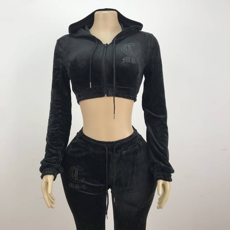 MSC DREAM velour track pants (BEBA DIAMONTE COLLECTION) Midnight black.