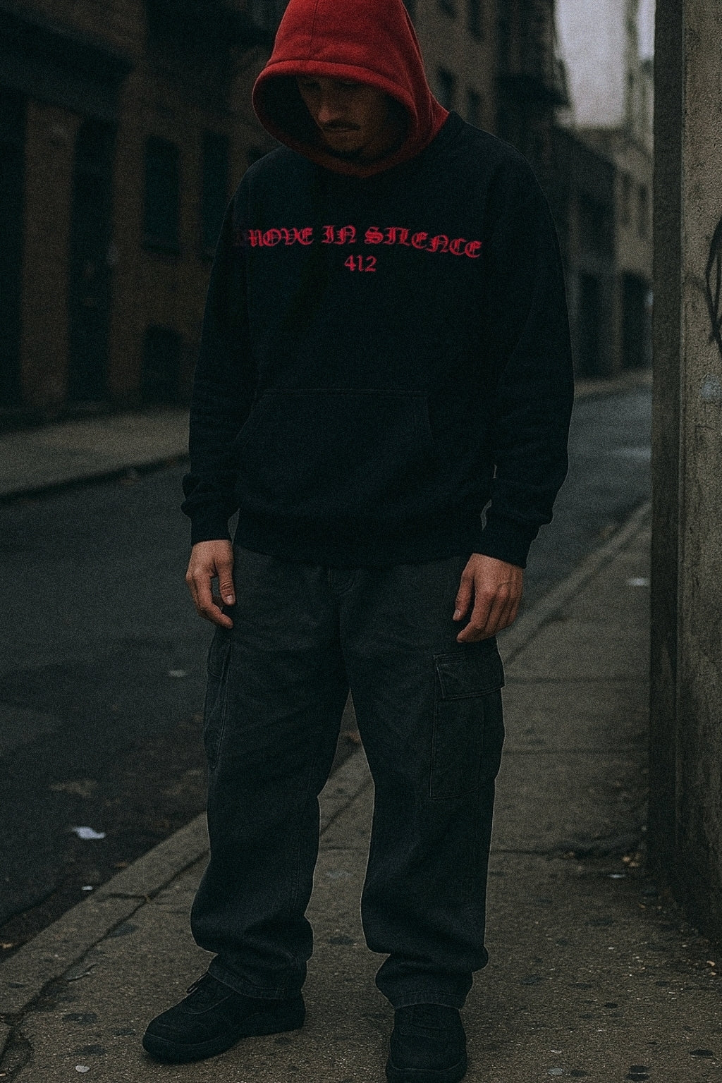 BIG G, double hood hoodie            "MOVE IN SILENCE" series 1       (MIDNIGHT RAGE)