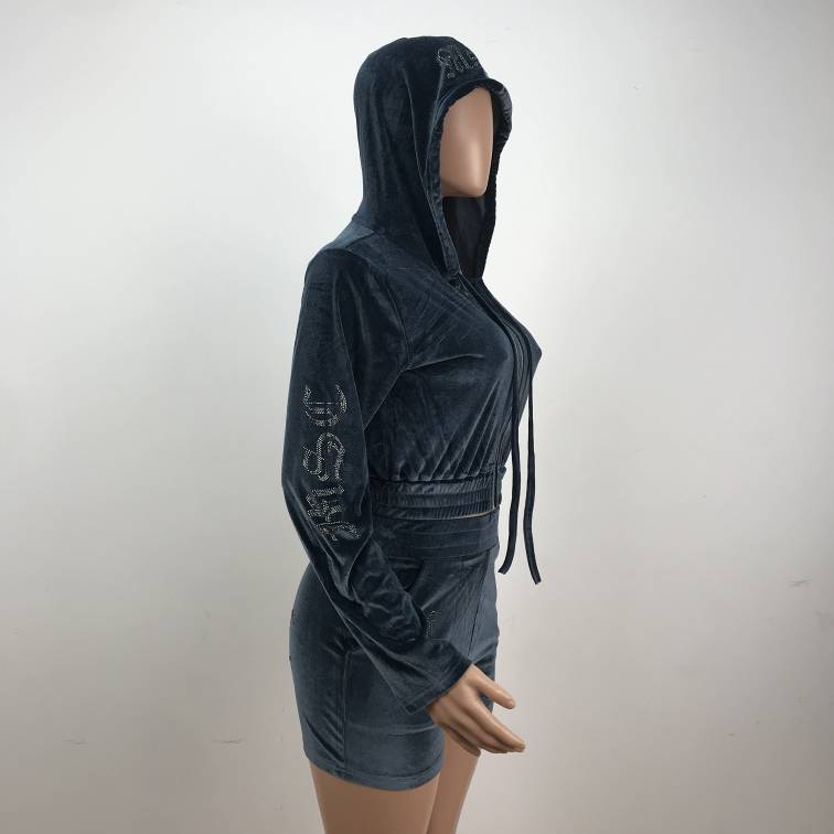 MSC EVE cropped velour zip up track jacket (BEBA DIAMONTE COLLECTION) Gunmetal grey.