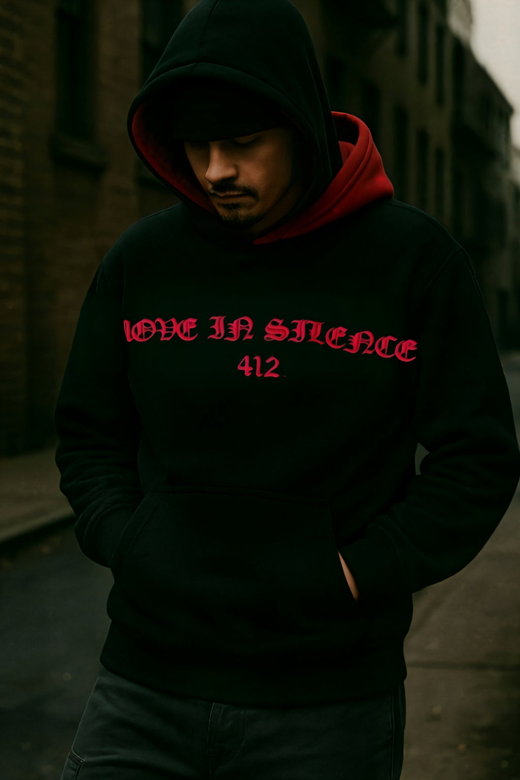 BIG G, double hood hoodie            "MOVE IN SILENCE" series 1       (MIDNIGHT RAGE)