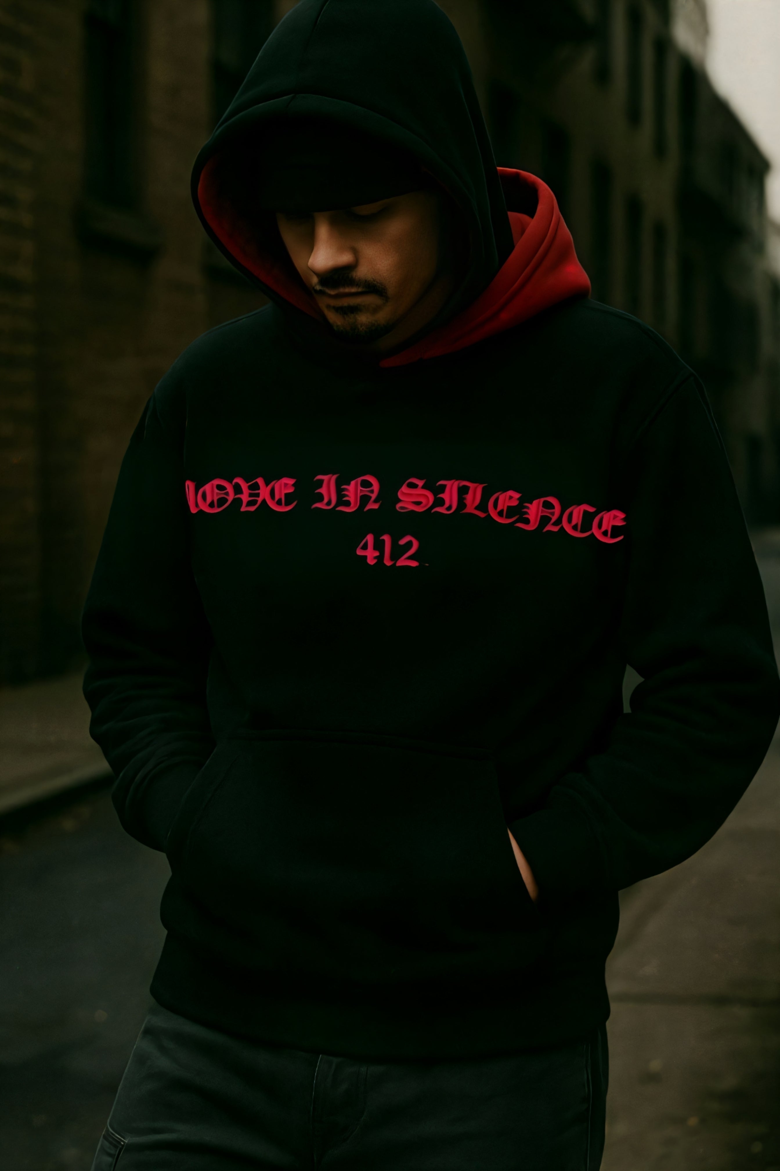 BIG G, double hood hoodie  "MOVE IN SILENCE" series 1  (REVENGE RED)